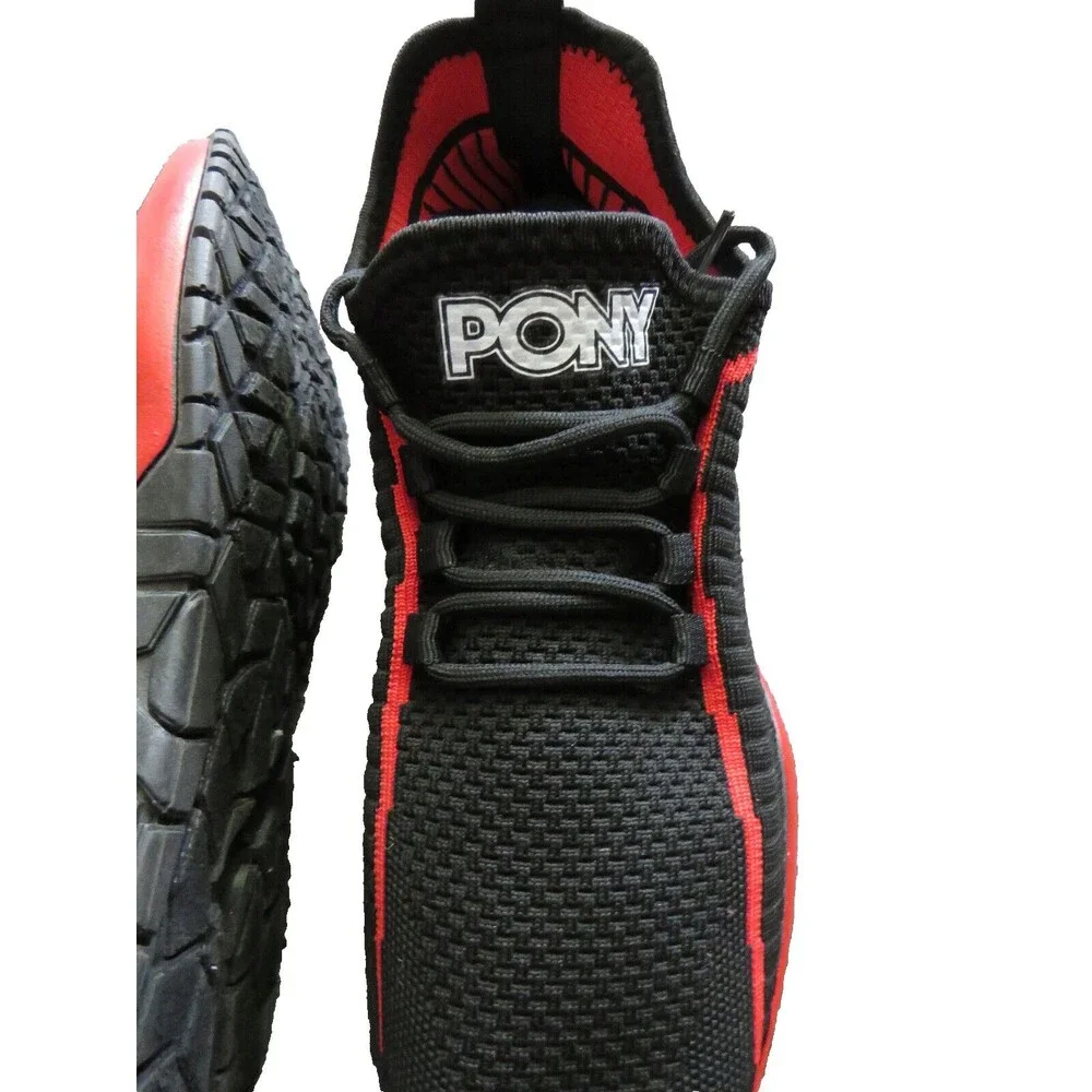 Pony PP1 Rocky Knit Lace Up Mesh Trainer Sneakers Mens Shoes Black Red 8.5